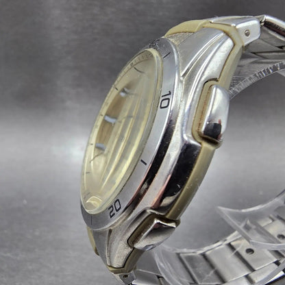 Casio Wave Ceptor Watch Men 43mm Champange Dial Silver Solar Alarm Daydate Runs2