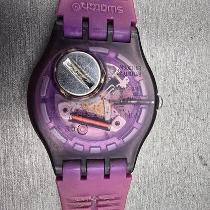 Swatch PURPLE REBEL Watch Men Purple Dial Purple Daydate SUOV702 New Battery10