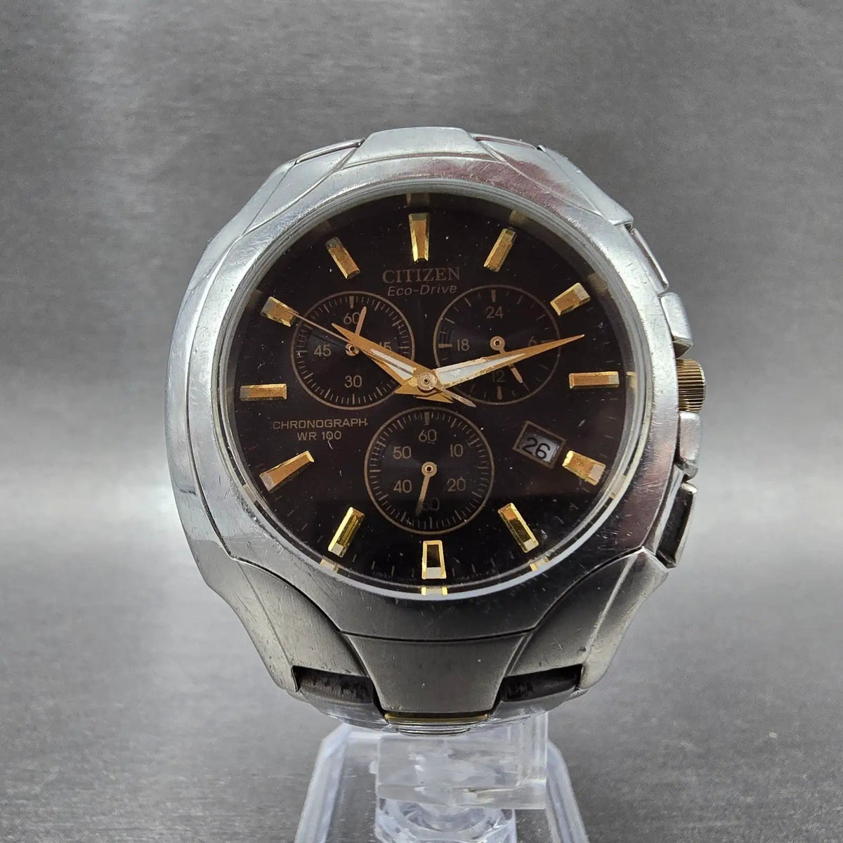 Citizen Eco-Drive Chronograph Watch Men 40mm Black Dial Steel Date H500 PARTS6