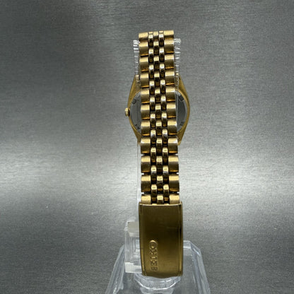 Seiko Watch Women 25mm Gold Dial Gold Tone Daydate Round 7N830041 New Battery7