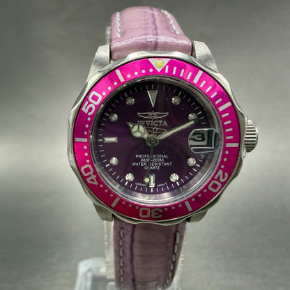 Invicta Pro Diver Watch Women 25mm Purple Dial Steel Date Round 11713 New Batt0
