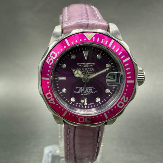 Invicta Pro Diver Watch Women 25mm Purple Dial Steel Date Round 11713 New Batt0