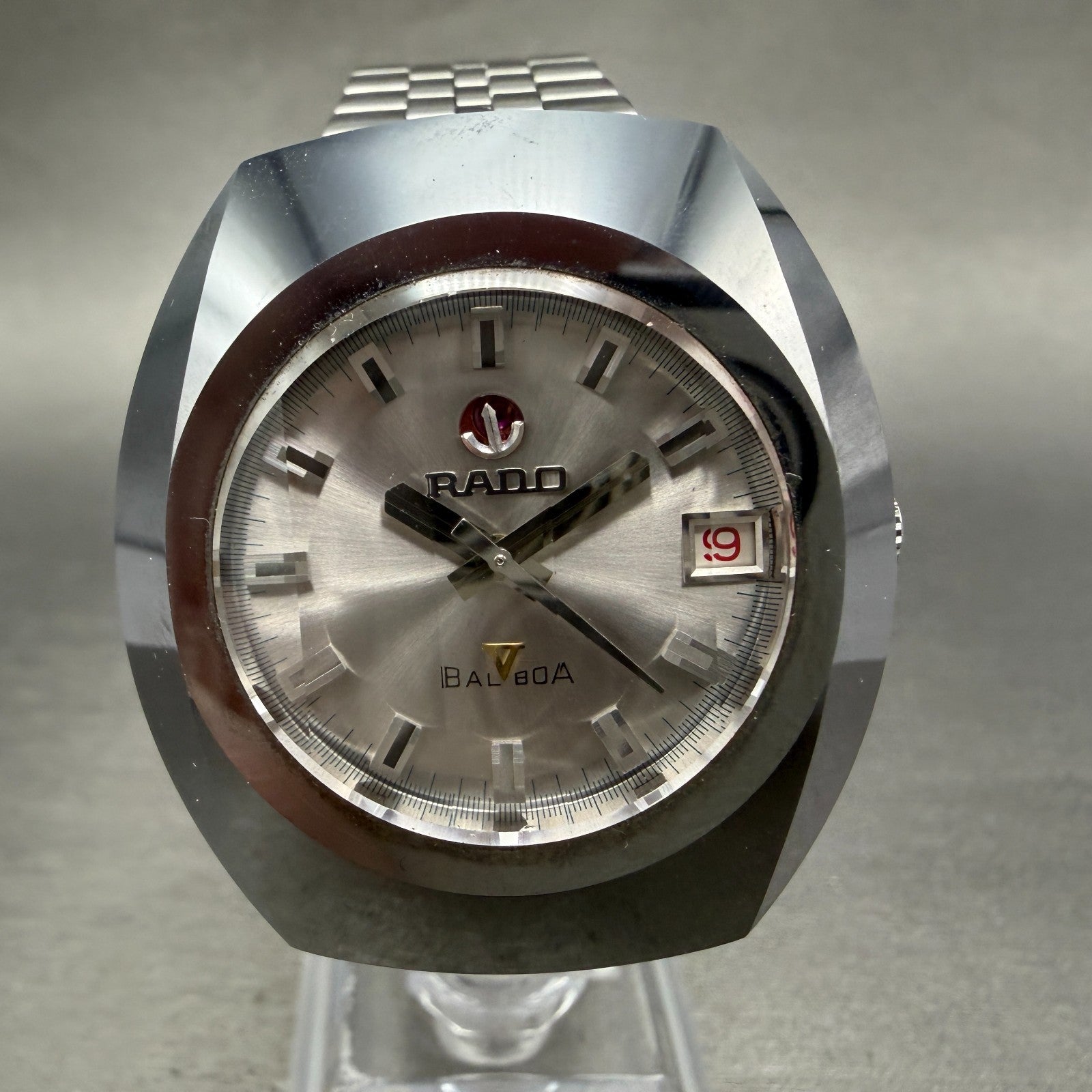 Rado Balboa V Watch Men 36mm Silver Dial Silver Tone Oval Date Automatic Runs0