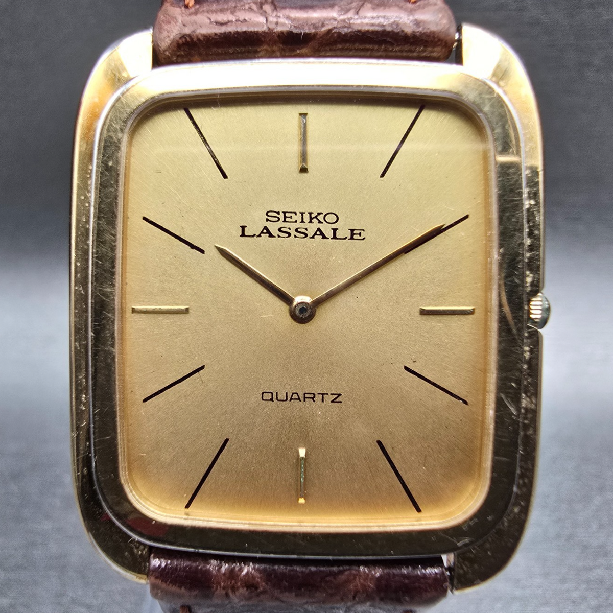 Seiko Lassale Watch Men 27mm Gold Dial Gold Tone Rectangle 9300-5008 New Battery1