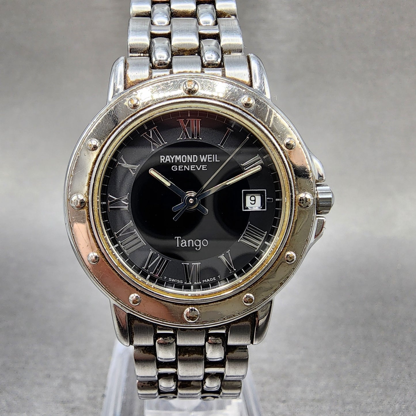 Raymond Weil Tango Watch Women 28mm Black Dial Silver Tone Date 5360 New Battery0