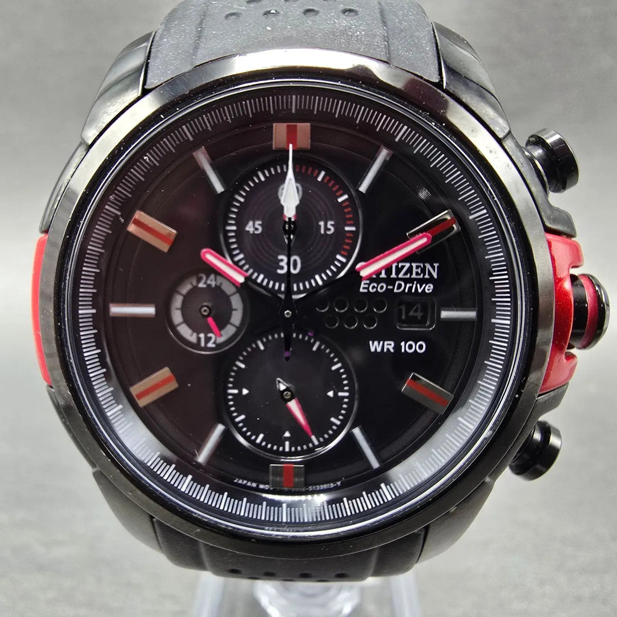 Citizen Eco-Drive Chronograph Watch Men 43mm Black Dial Black Red CA0425-03E2