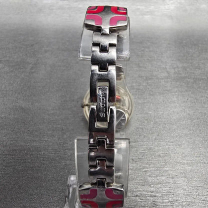 Swatch Vida Circular Watch Women 25mm Red Dial Clear Case CK244G New Battery7