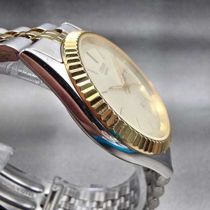 Citizen CQ Watch Men 35mm Champagne Dial Two Tone Daydate 1100-R12535 New Batt3