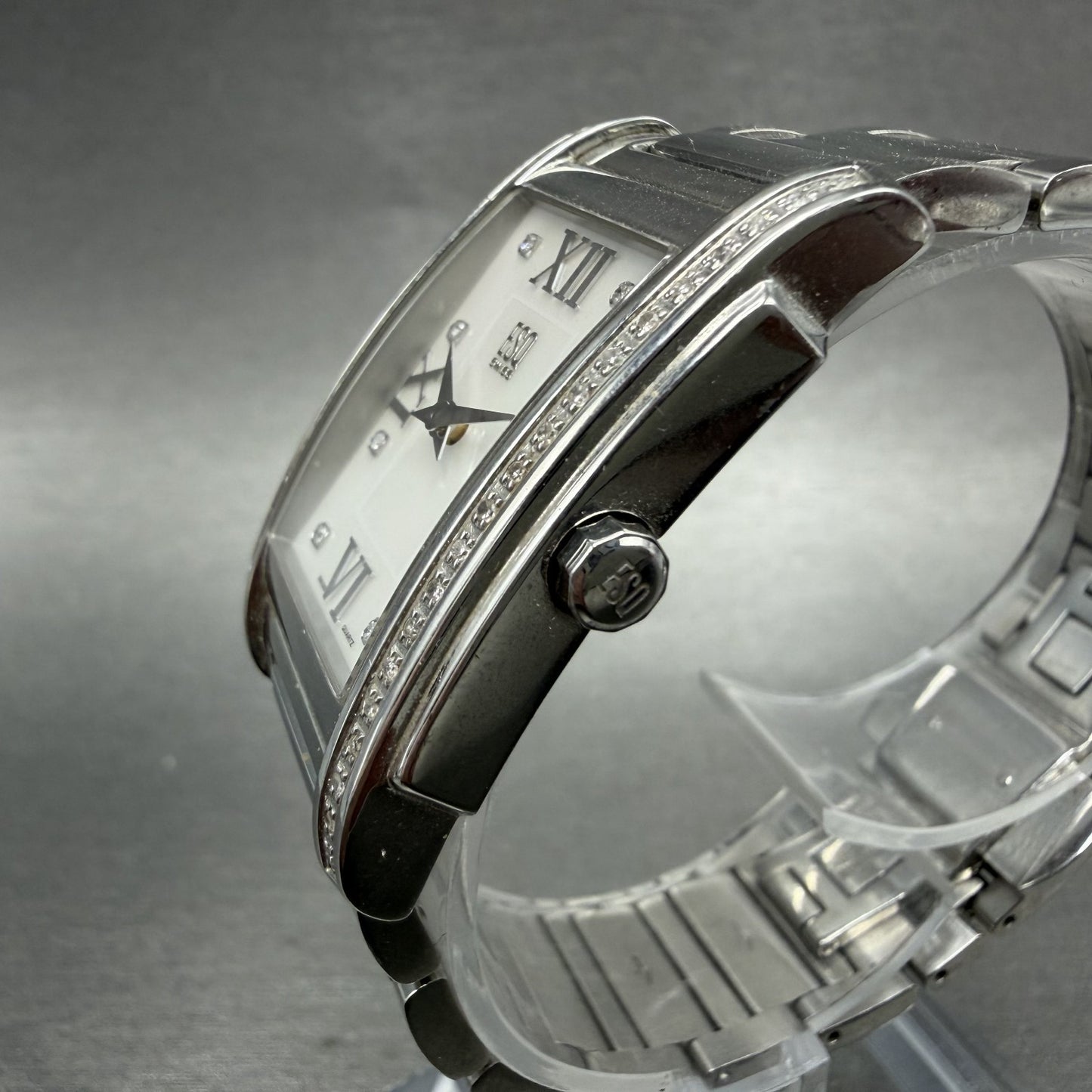 ESQ Tank Watch Women 25mm MOP Dial Silver Tone Rectangle Crystals New Battery2