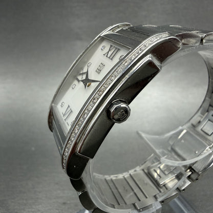 ESQ Tank Watch Women 25mm MOP Dial Silver Tone Rectangle Crystals New Battery2