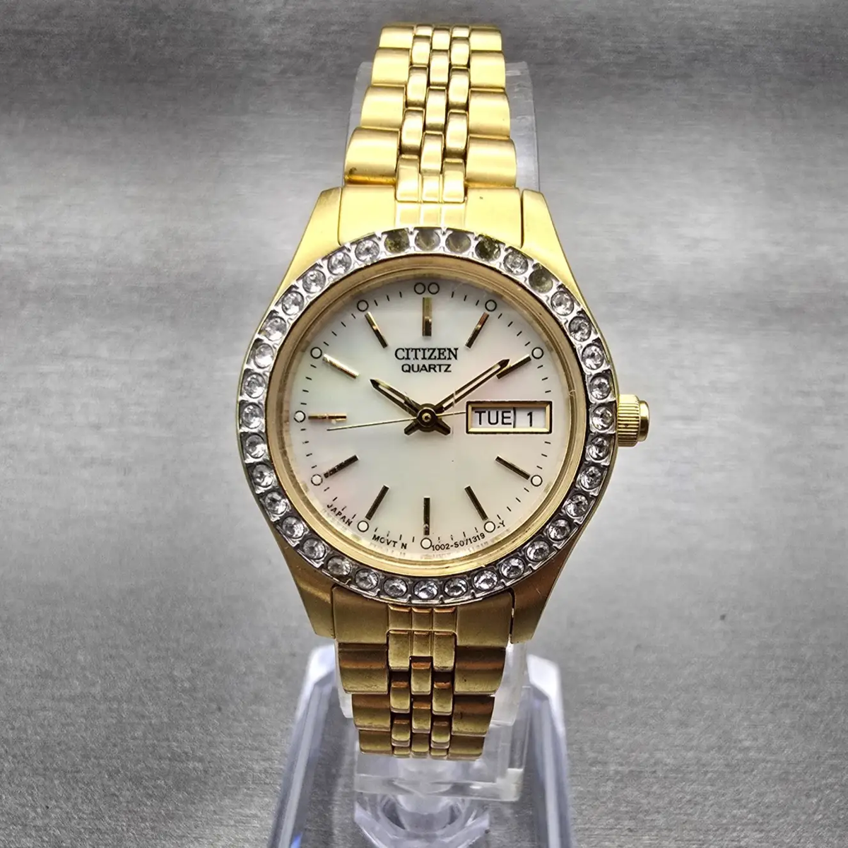 Citizen Watch Women 26mm MOP Dial Gold Tone Daydate Gemmed 1002-S044456 New Batt0