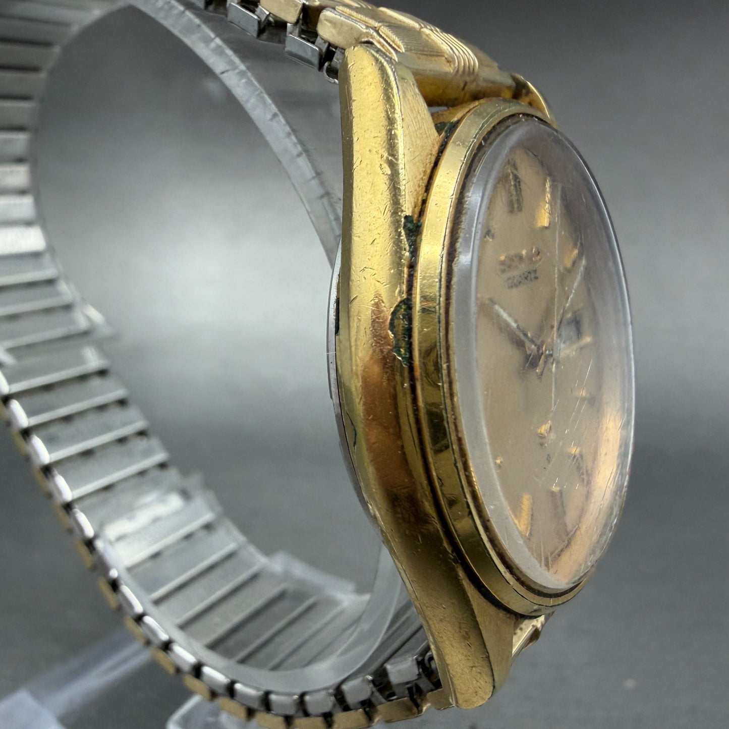 Seiko SQ Watch Men 35mm Gold Dial Gold Tone Daydate Round 8223-8019 New Battery3