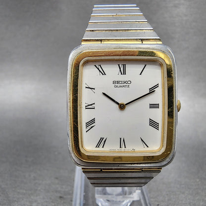 Seiko Tank Watch Men 27mm White Dial Two Tone Rectangle 74305450 New Battery0