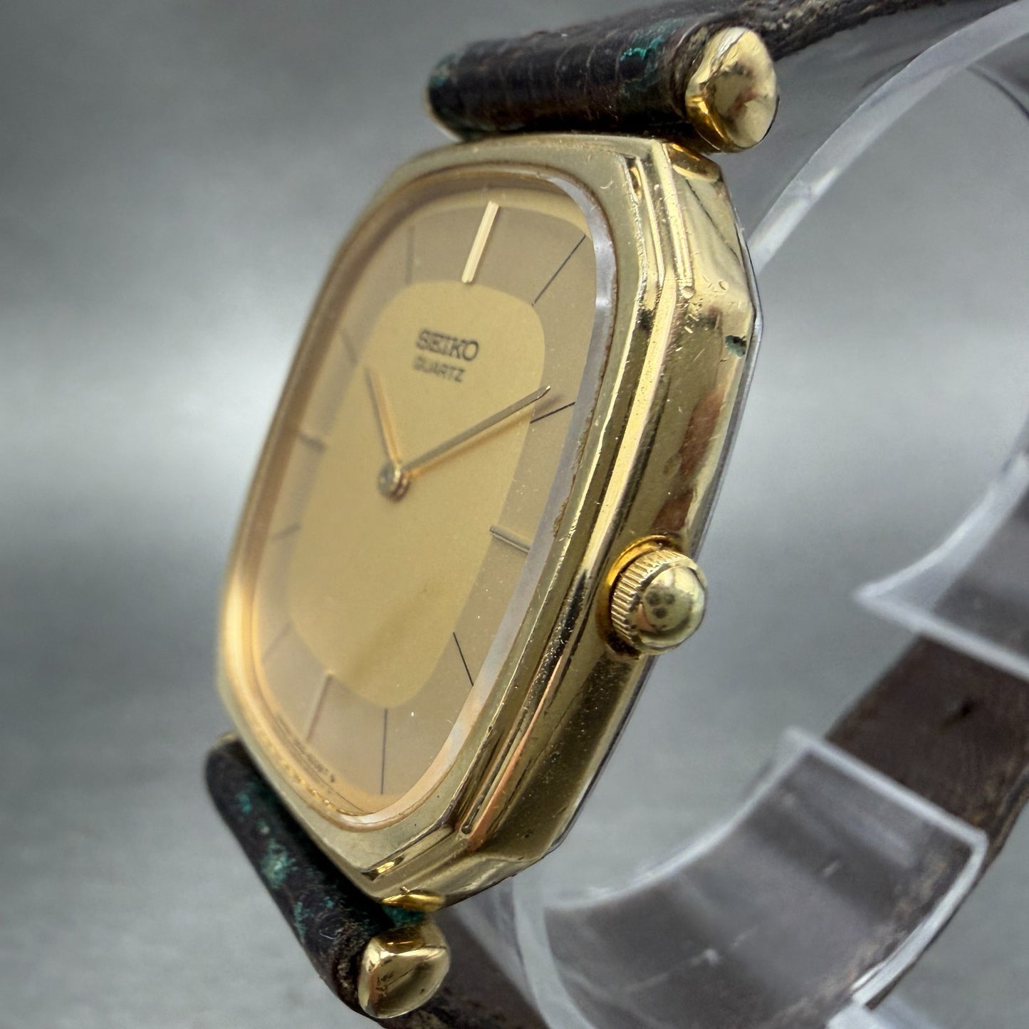 Seiko Watch Men 29mm Champagne Dial Gold Tone Oval 7800-5349 New Battery Vintage2
