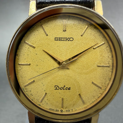 Seiko Dolce Watch Men 31mm Champagne Dial Gold Tone Round 9531-6020 New BatteryA1