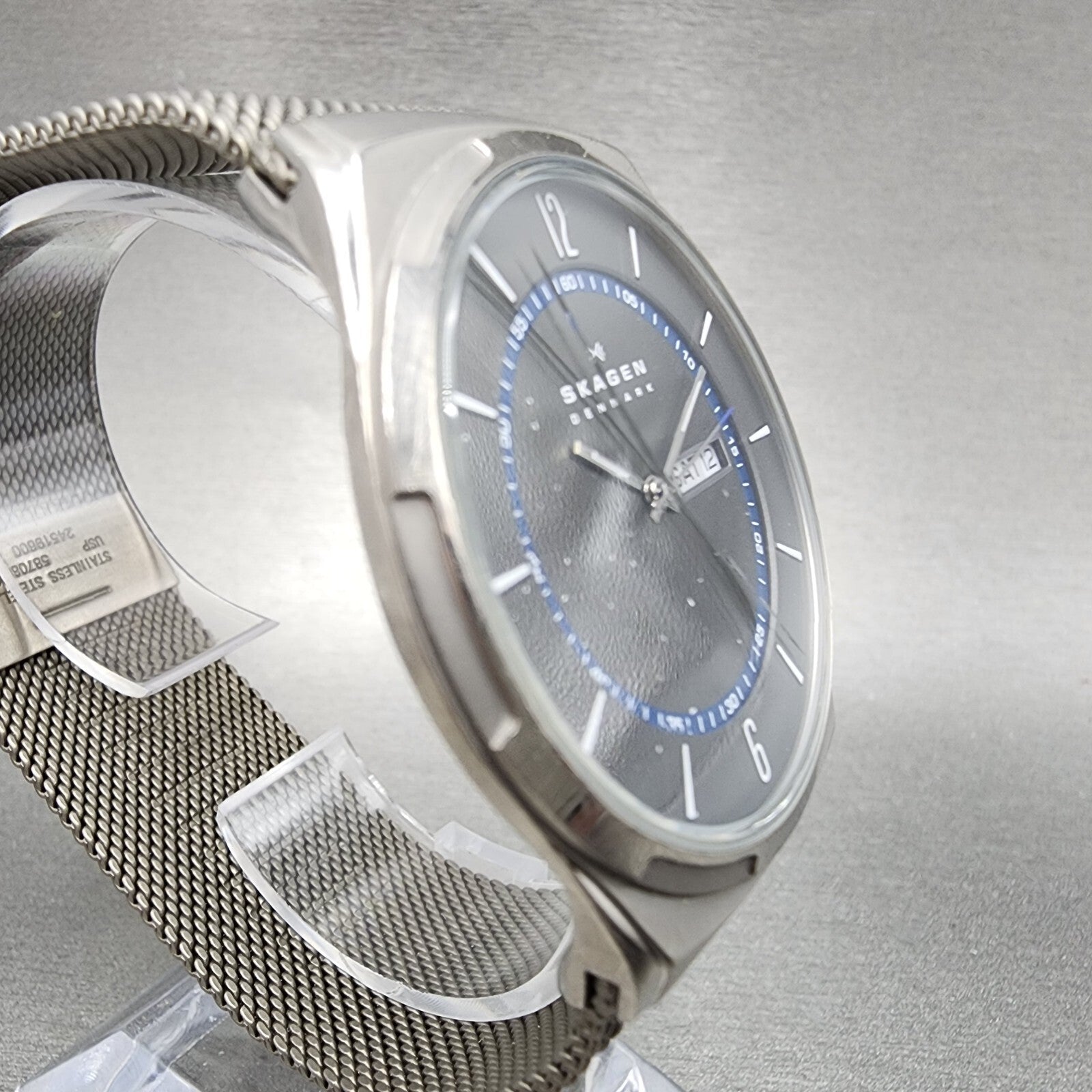 Skagen Melbye Watch Men 40mm Gray Dial Titanium Daydate Round New Batt READ!!!!3