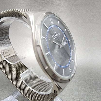 Skagen Melbye Watch Men 40mm Gray Dial Titanium Daydate Round New Batt READ!!!!3