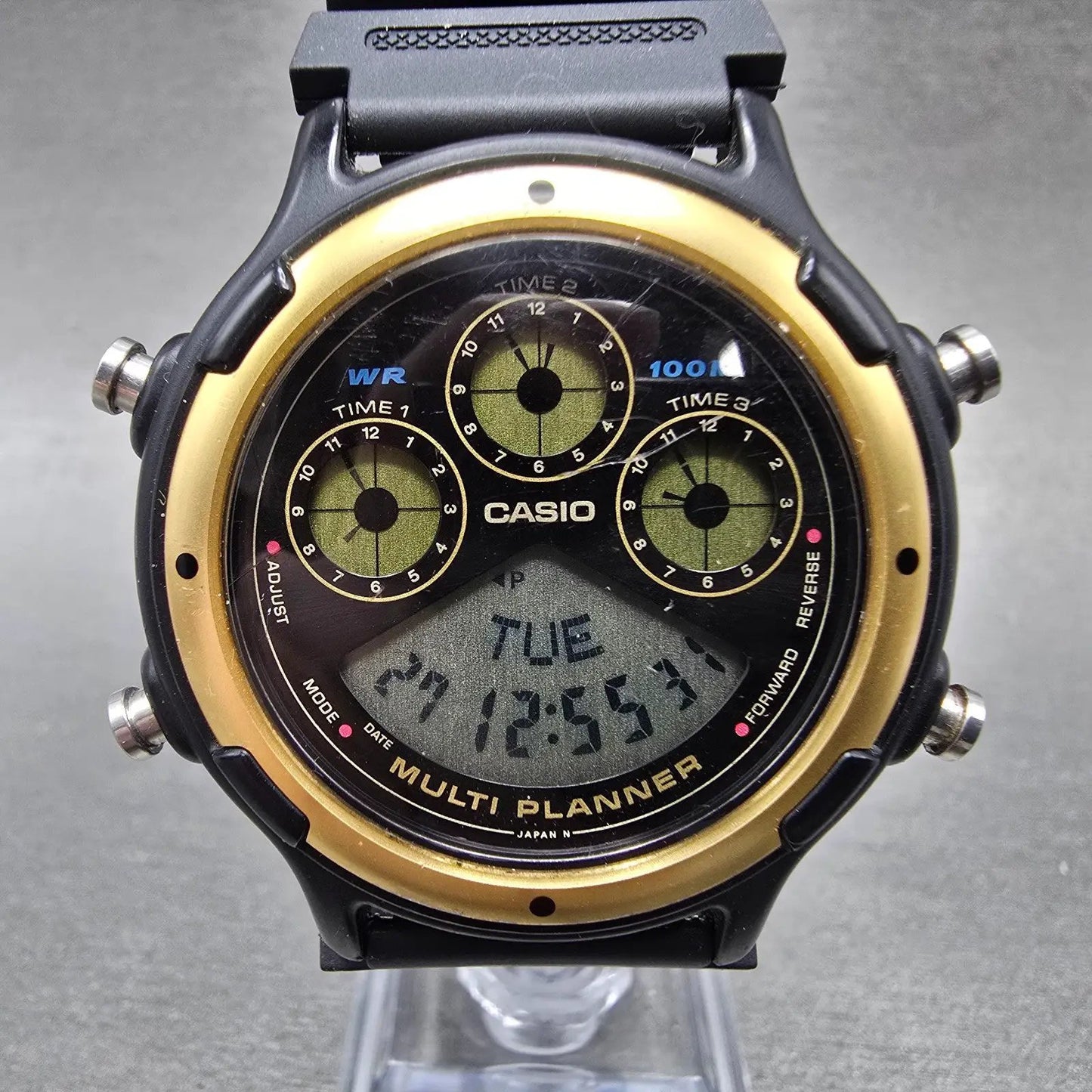 Casio BGP-20 Multi Planner Watch Men 39mm Black Gold Alarm Chronograph New Batt0