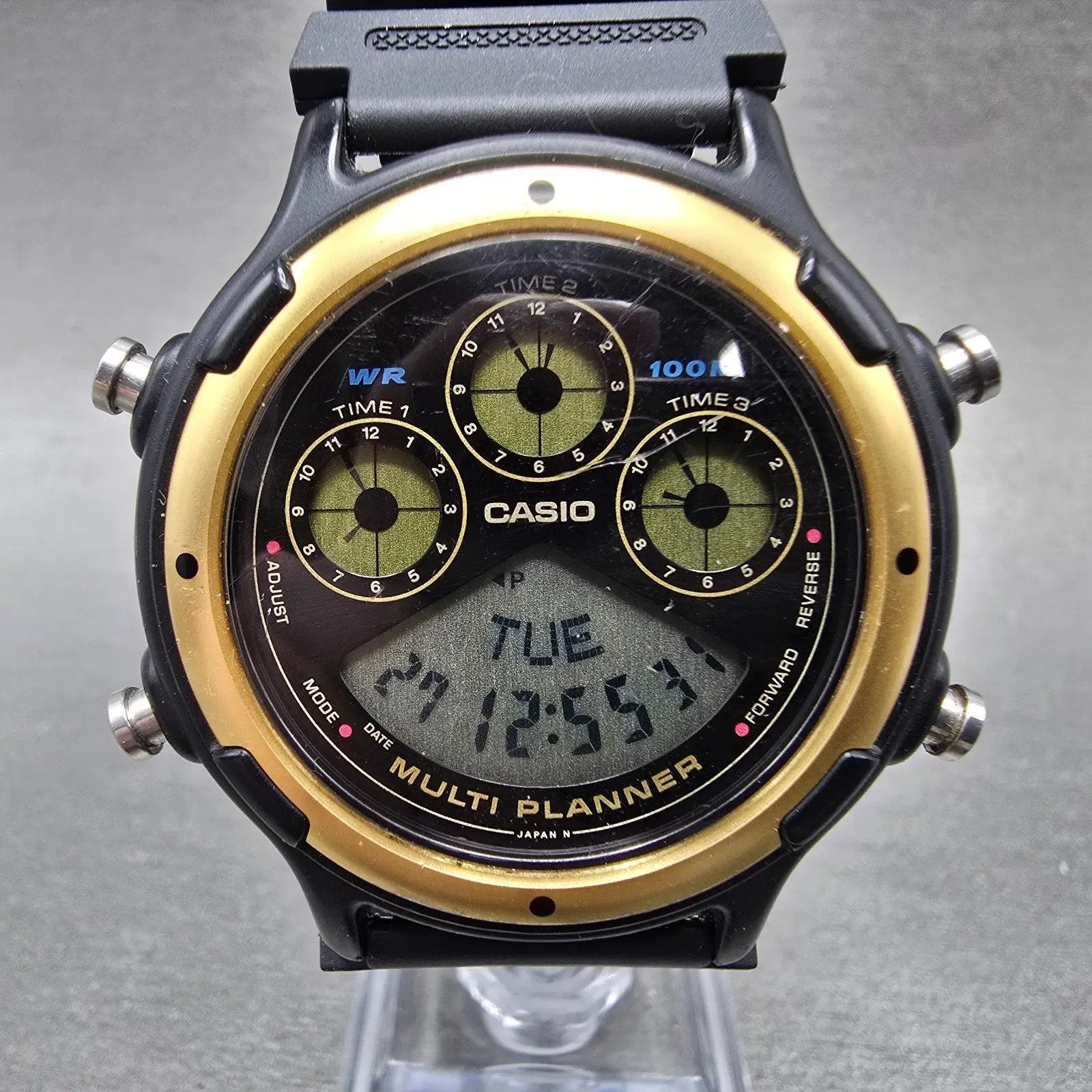 Casio BGP-20 Multi Planner Watch Men 39mm Black Gold Alarm Chronograph New Batt0