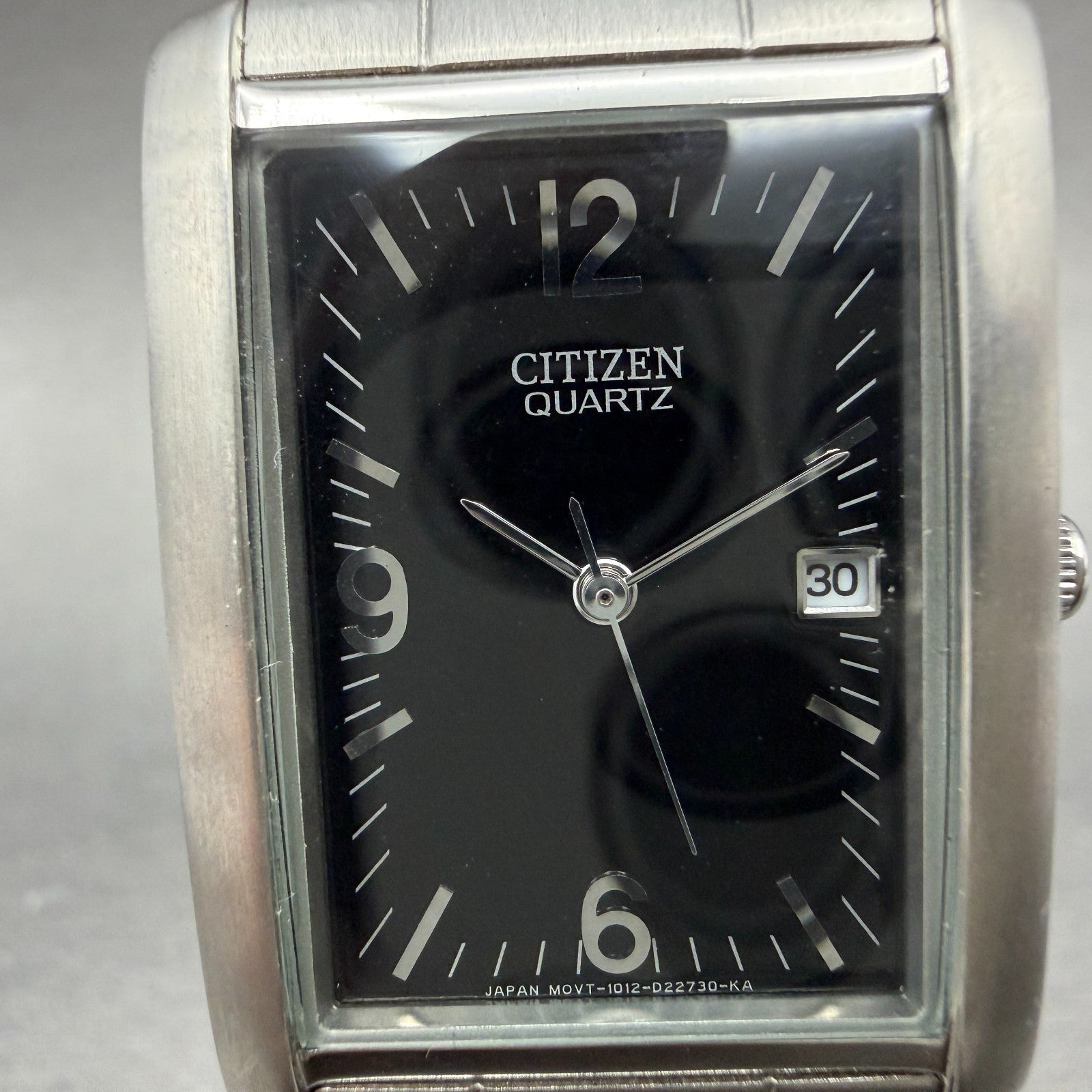 Citizen Tank Watch Unisex 25mm Black Dial Silver Tone Date Rectangle READ!!!!!!!1