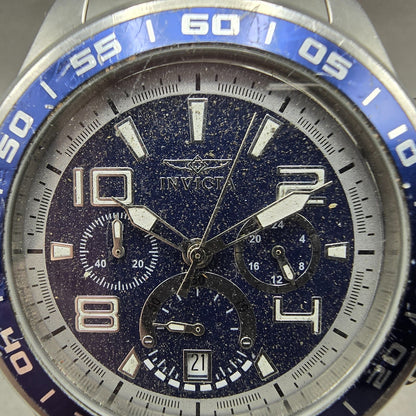 Invicta Chronograph Watch Men 45mm Blue Dial Silver Tone Date Round 14332 PARTS2
