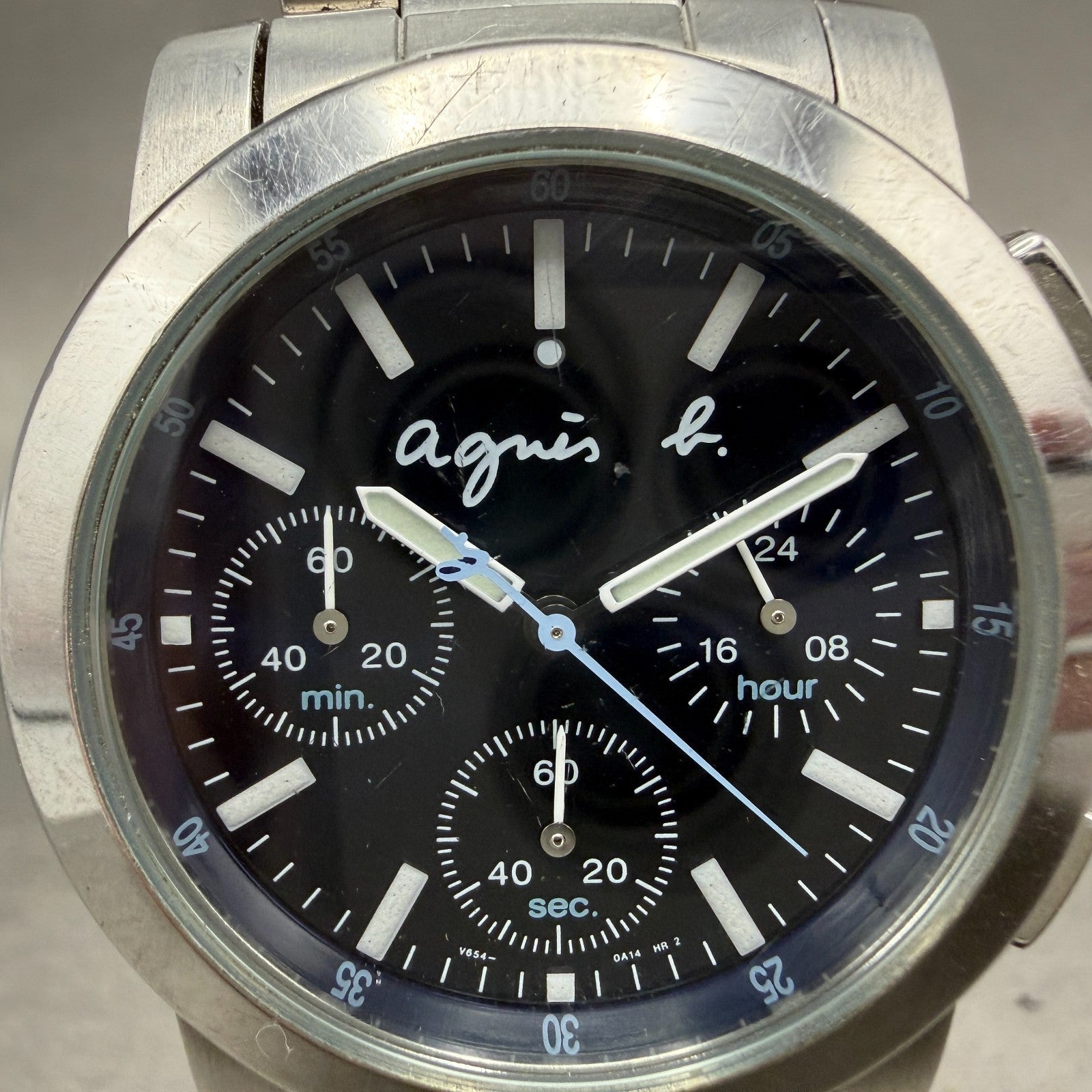 Seiko Anges B Chronograph Watch Men 38mm Blue Dial Steel Round V654-0A10 Newbatt1