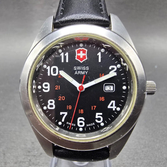 Swiss Army Garrison Watch Women 34mm Black Dial Steel Date Round New Battery0