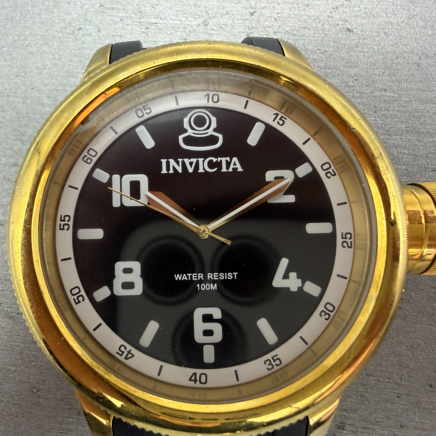 Invicta Russian Diver Watch Men 52mm Black Dial Gold Tone Round 1436 New Battery1