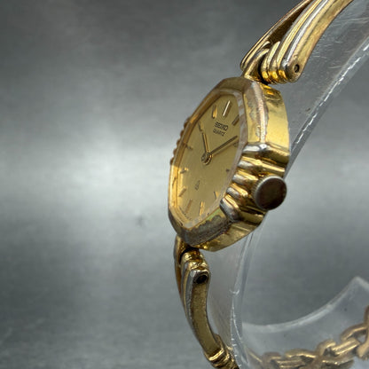 Seiko Watch Women 20mm Champagne Dial Gold Tone Octagon 1400-5200 New Battery2