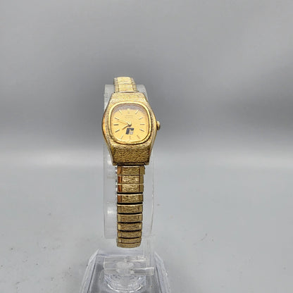 Vintage Seiko Watch Women Gold Tone Gold Dial 12mm Rectangle 2P20-5259 New Batt