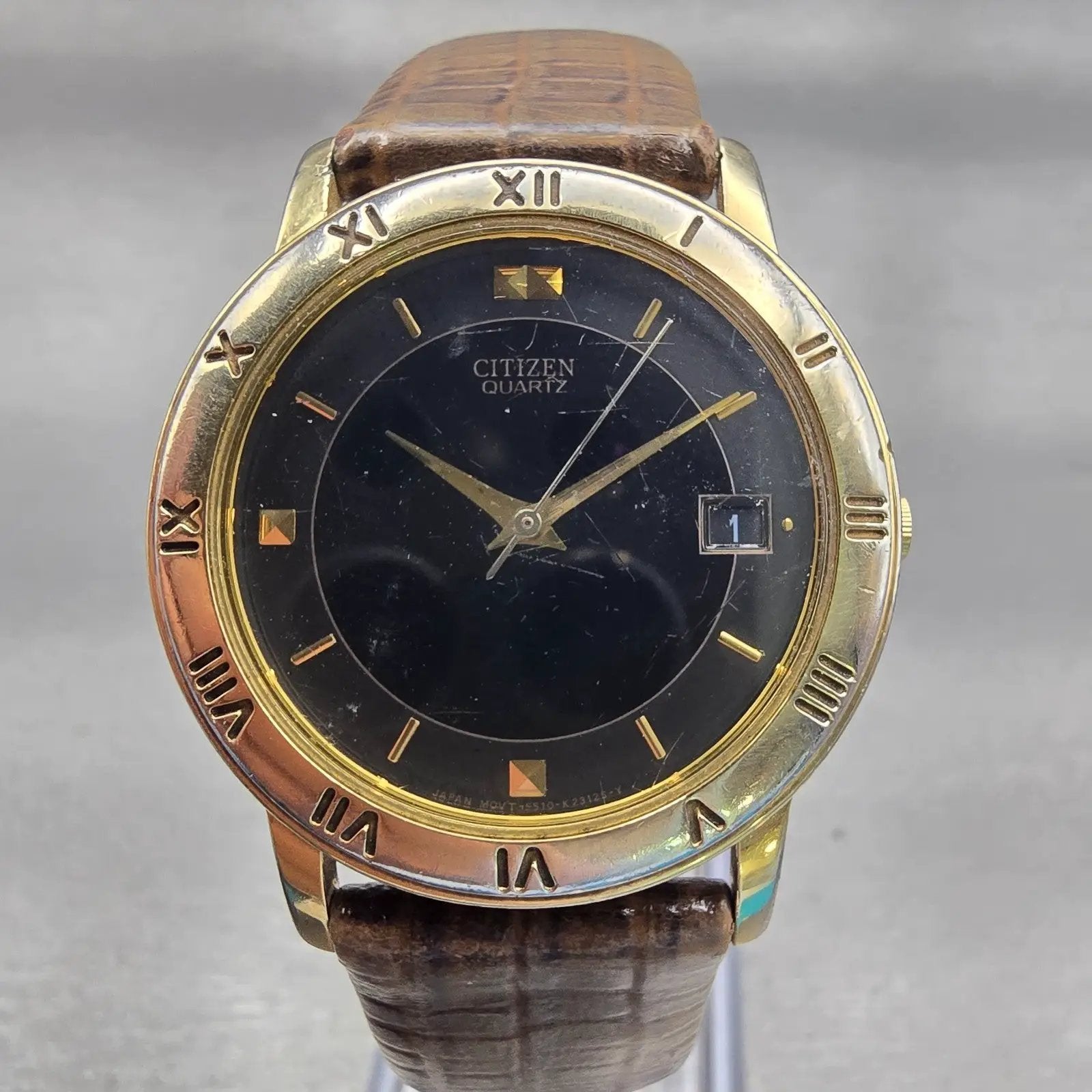 Citizen Watch Men 33mm Black Dial Gold Tone Date Round 5510-K06860 New Battery0