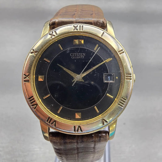 Citizen Watch Men 33mm Black Dial Gold Tone Date Round 5510-K06860 New Battery0