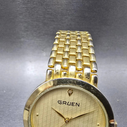 Gruen Watch Men 36mm Gold Dial Gold Tone Round New Battery Vintage4
