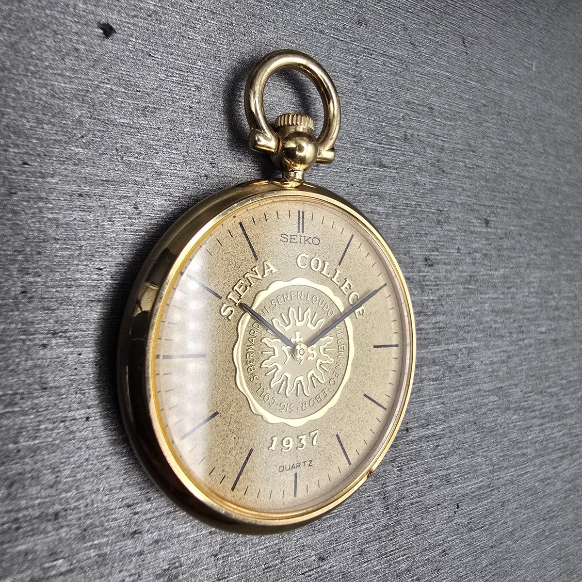 Seiko Pocket Watch Men 31mm Siena College Gold Dial Gold Tone 7430-0029 New Batt2