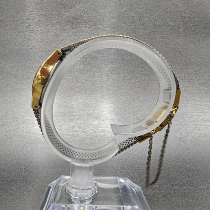 VTG Seiko Galaxy Watch Women 20mm Black Dial Gold Tone Round 8Y21-0030 New Batt