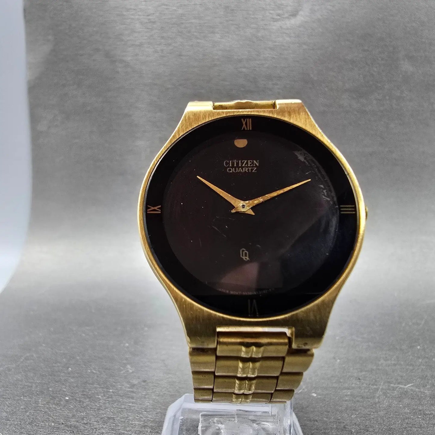 Citizen CQ Watch Men 34mm Black Dial Gold Tone Round 5520-K03810 New Battery5