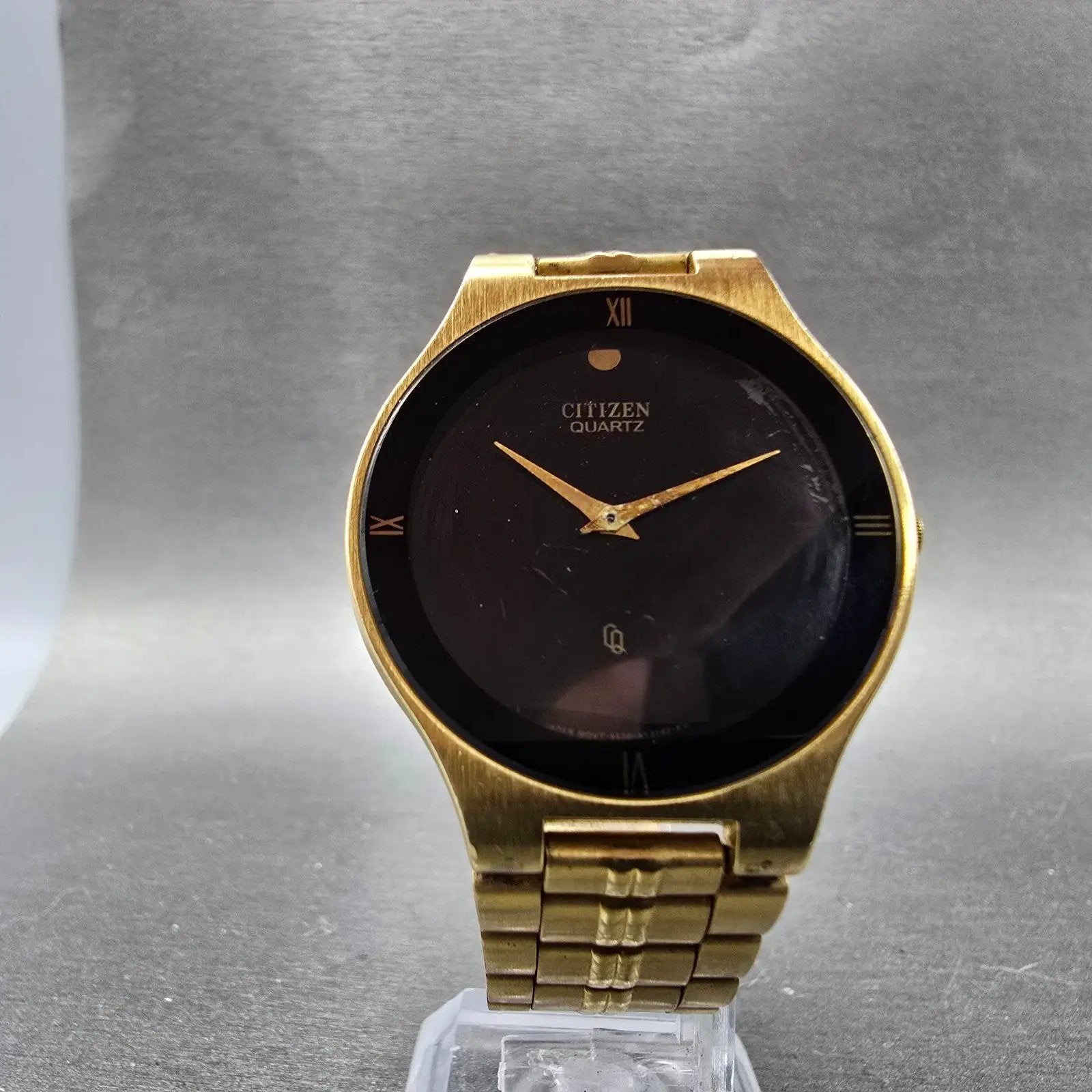 Citizen CQ Watch Men 34mm Black Dial Gold Tone Round 5520-K03810 New Battery5