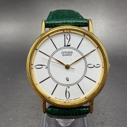 Citizen CQ Watch Men 34mm White Dial Gold Tone Round New Battery NOS 6031-R009440
