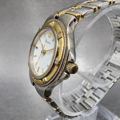 Bulova Watch Women Two Tone White Dial Date 25mm Round 98M36 New Battery2