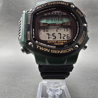 Casio ALT-6000 Twin Senor Watch Men 49mm Green Black Digital New Batt5