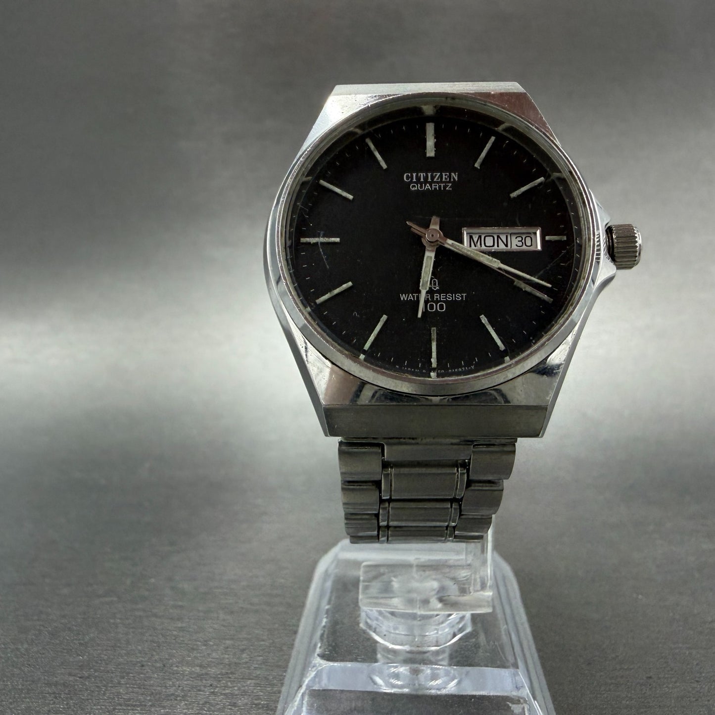 Citizen CQ Watch Men 35mm Black Dial Silver Tone Daydate Round 4-213581 PARTS6