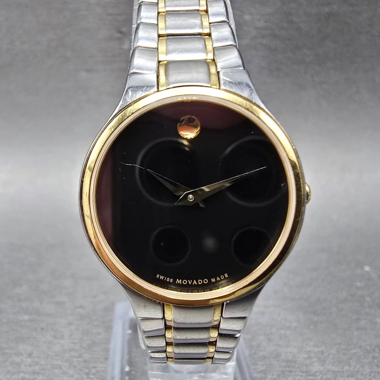 Movado Museum Watch Women 26mm Black Dial Two Tone 20.3.20.1095 New Battery0