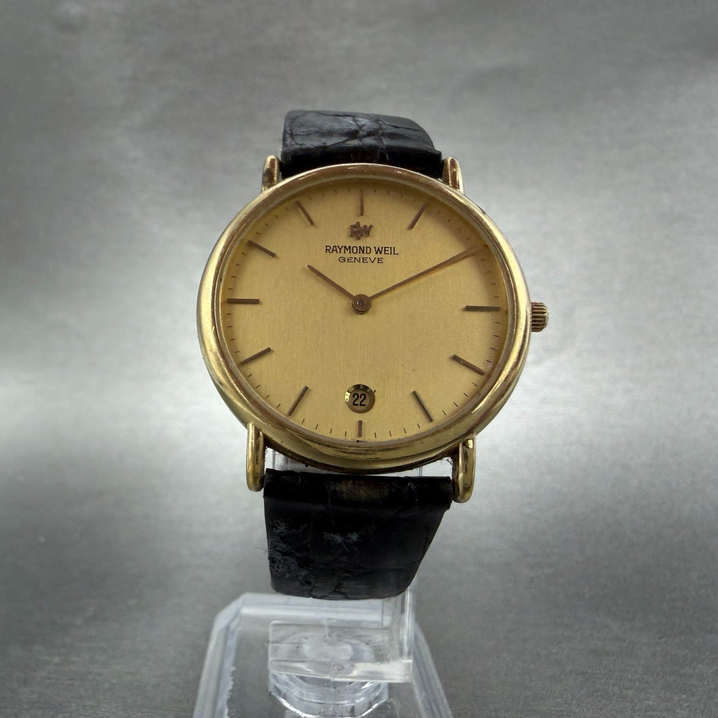 Raymond Weil Watch Men 32mm Champagne Dial Gold Tone Date 9124-2 New Battery5