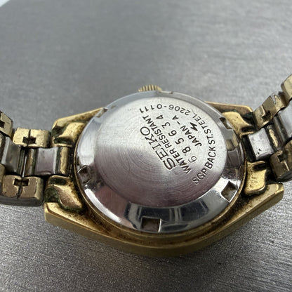 Seiko Automatic Watch Women 24mm Champagne Dial Gold Tone Daydate 2206-0111 Runs9