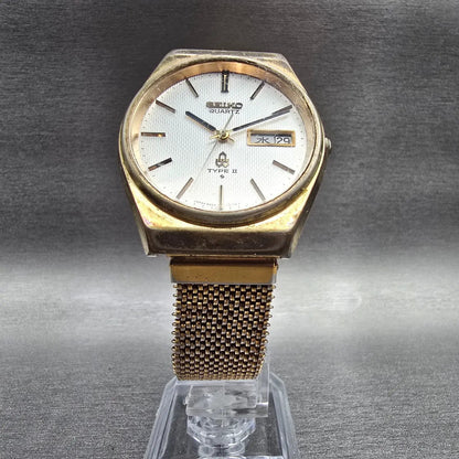 Seiko Type II Watch Men 35mm Silver Dial Gold Tone Daydate 8223-8090 New Batt JP5