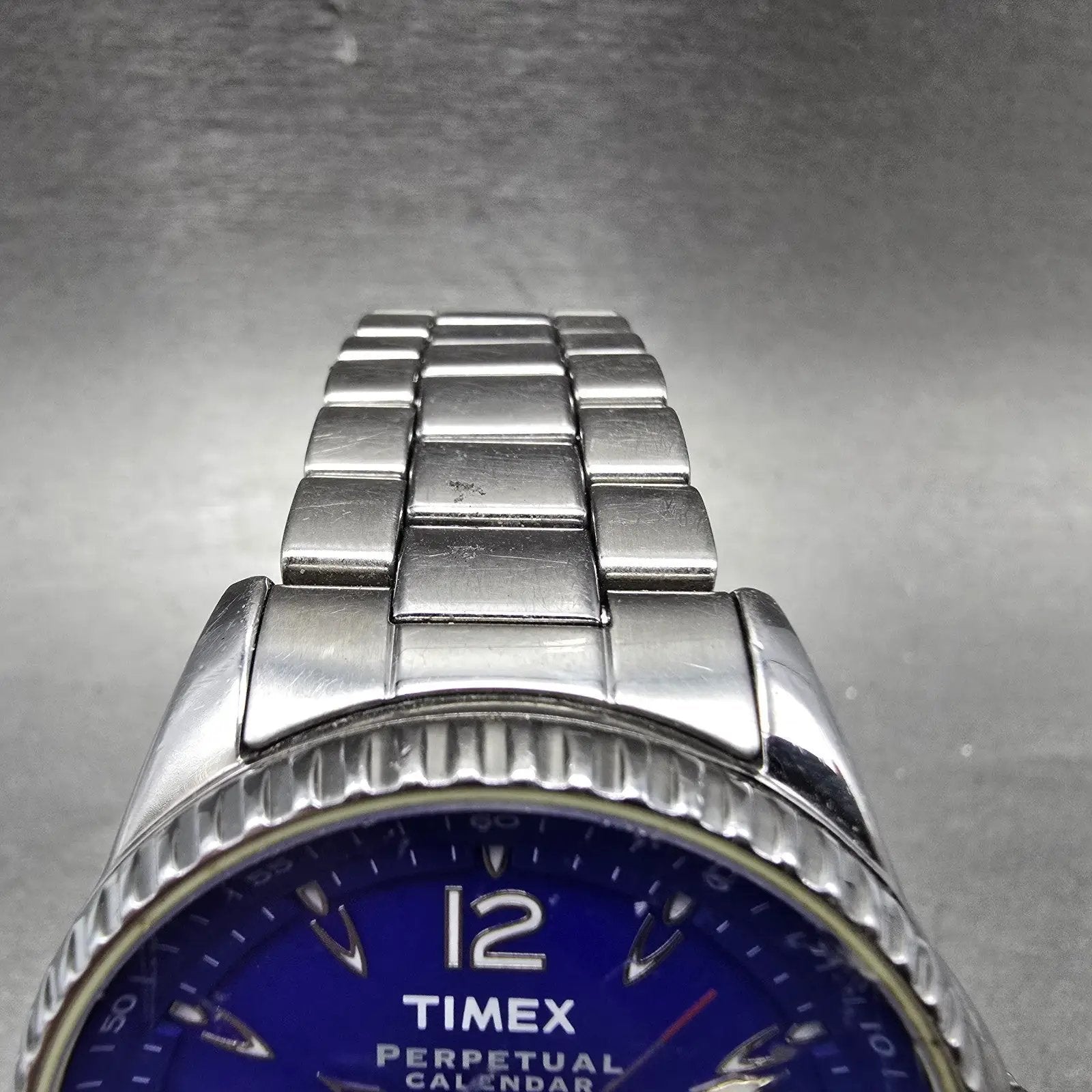 Timex Perpetual Calendar Watch Men 40mm Blue Dial Silver Tone Daydate New Batt4