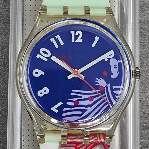 Swatch Gruau Watch Men 34mm Blue Dial Clear Case GK147 New Battery NOS1