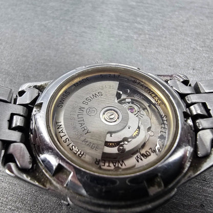 Swiss Military Automatic Dive Watch Women 30mm Black Dial Steel Daydate Works11