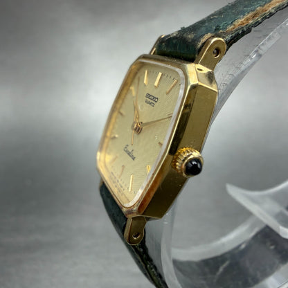 Seiko Exceline Watch Women 21mm Gold Dial Gold Tone Hexagon 1221-5010 New Batt 42