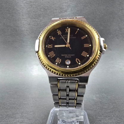 Casio Sting Watch Men 35mm Green Dial Two Tone Date Round STN-772W New Battery5
